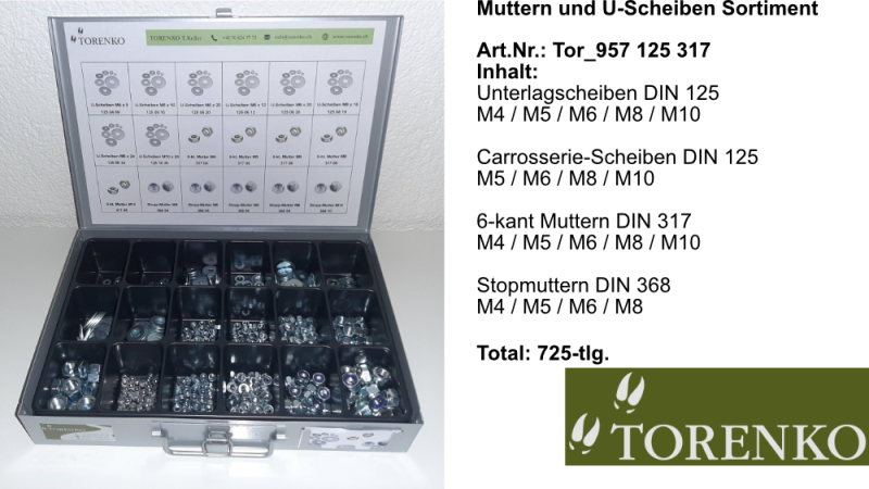 Sortiment Muttern und U-Scheiben 820-tlg.